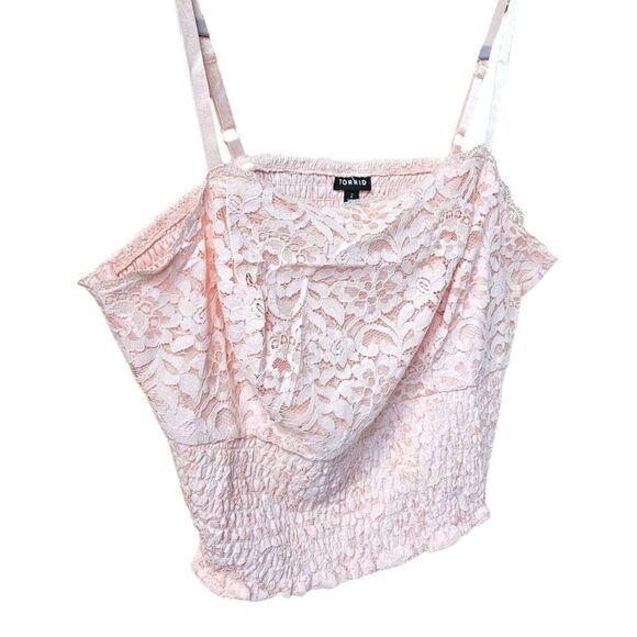 NEW TORRID PLUS SIZE LACE Square Neck Pink Smocked Crop Top Tank 2X - Picture 4 of 16